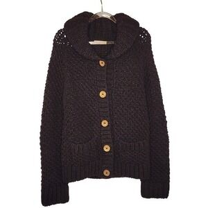 Lusso Vita Weekend Sweater Cardigan Brown Chunky y Knit Boho Button Down Coat